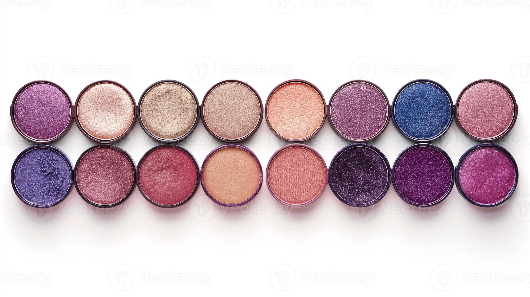 A row of makeup containers with different colours photo