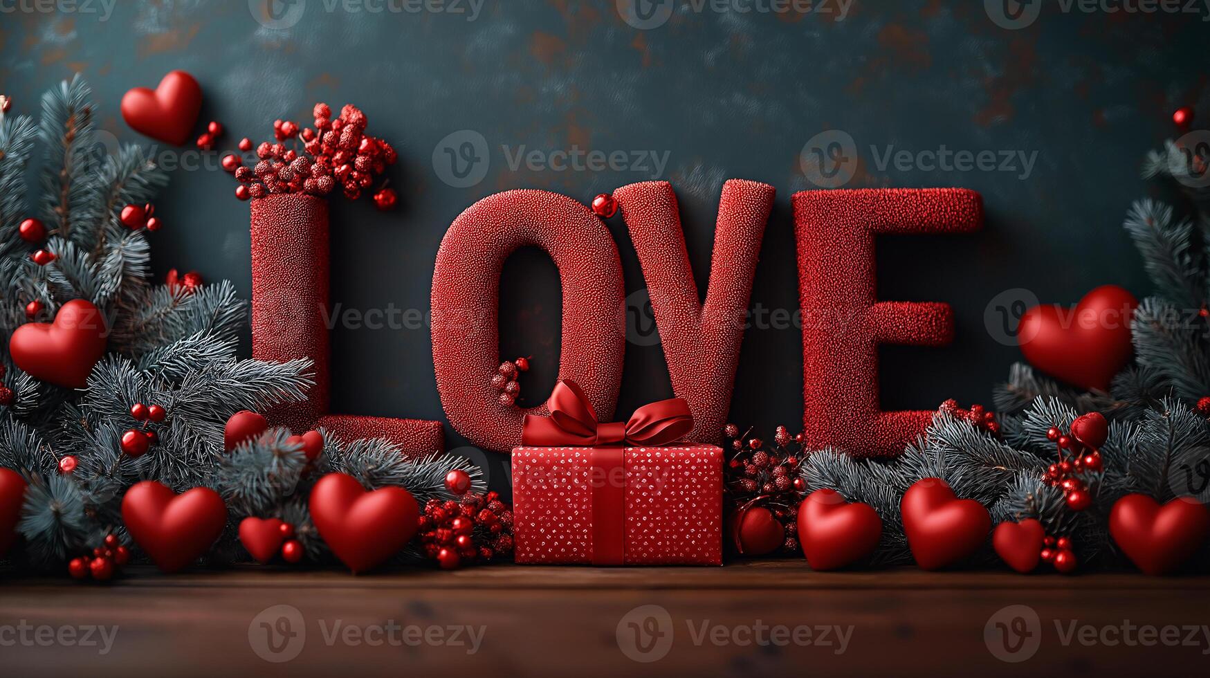 A red and white Christmas tree with red letters that spell out LOVE photo