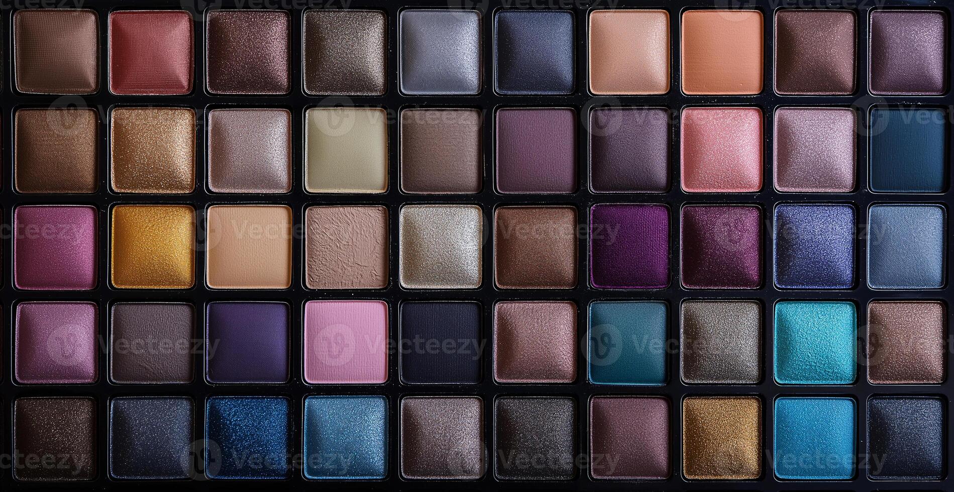 A close up of a makeup palette with many different colours photo