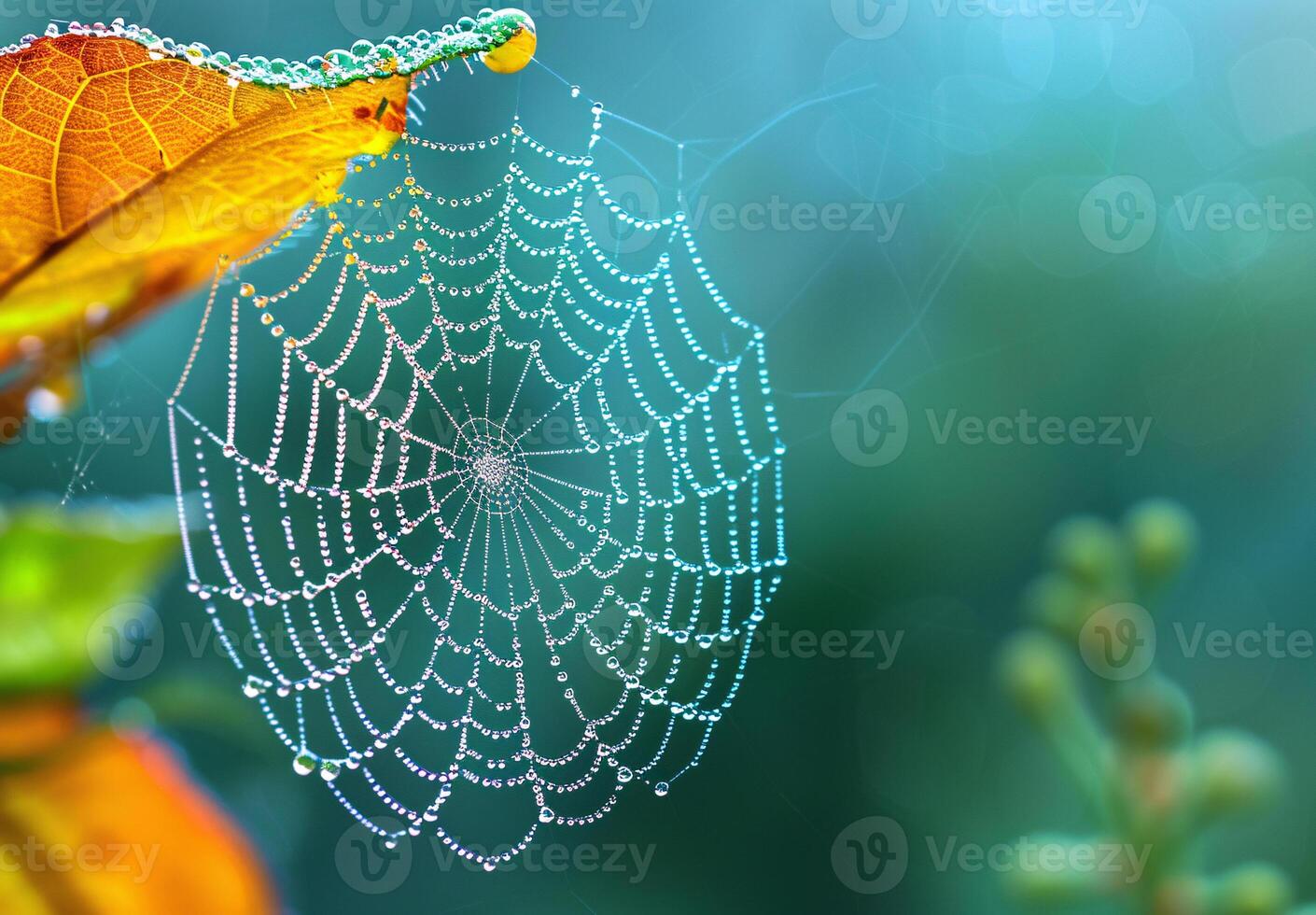 A spider web is on a leaf photo