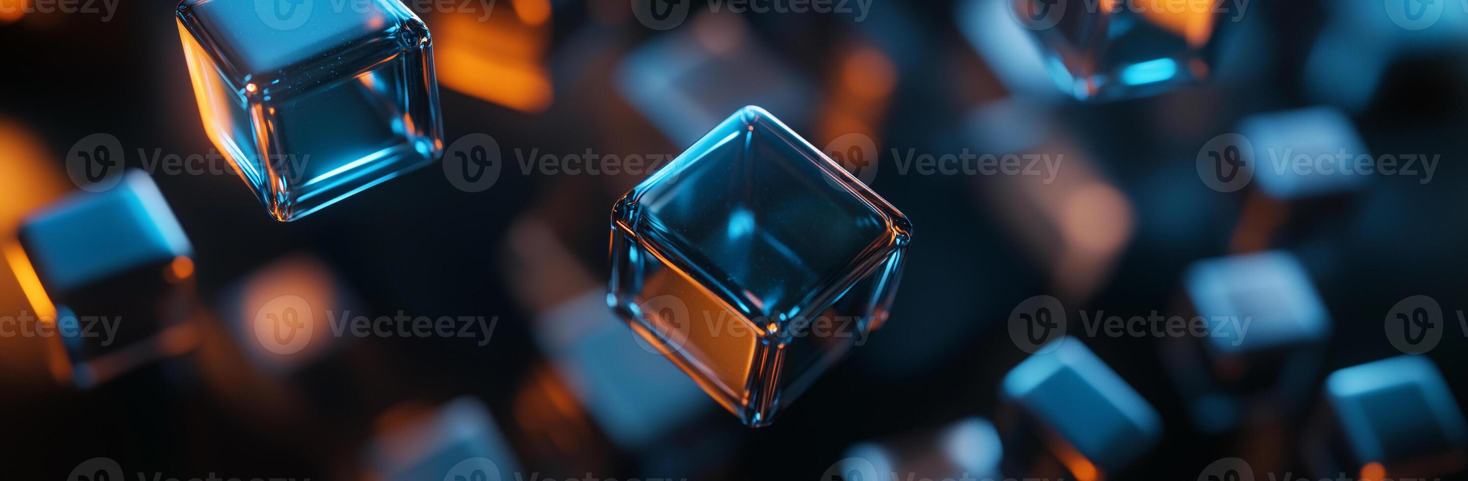 A close up of cubes with a blue and orange tint photo
