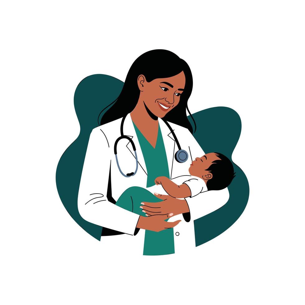 Smiling Doctor Holding a Sleeping Baby Perfect for Healthcare Pediatrics and Wellness Brands vector