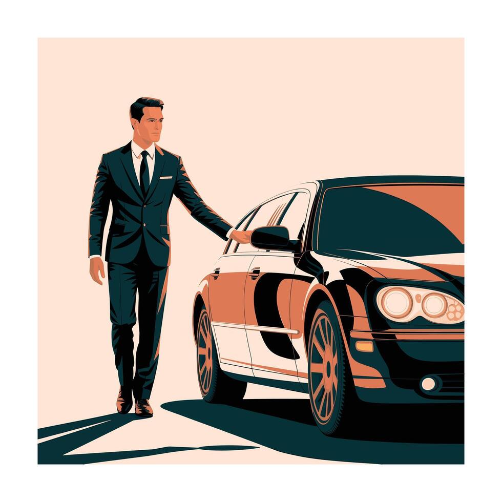 Elegant Businessman Opens Car Door Luxury Transportation Image vector
