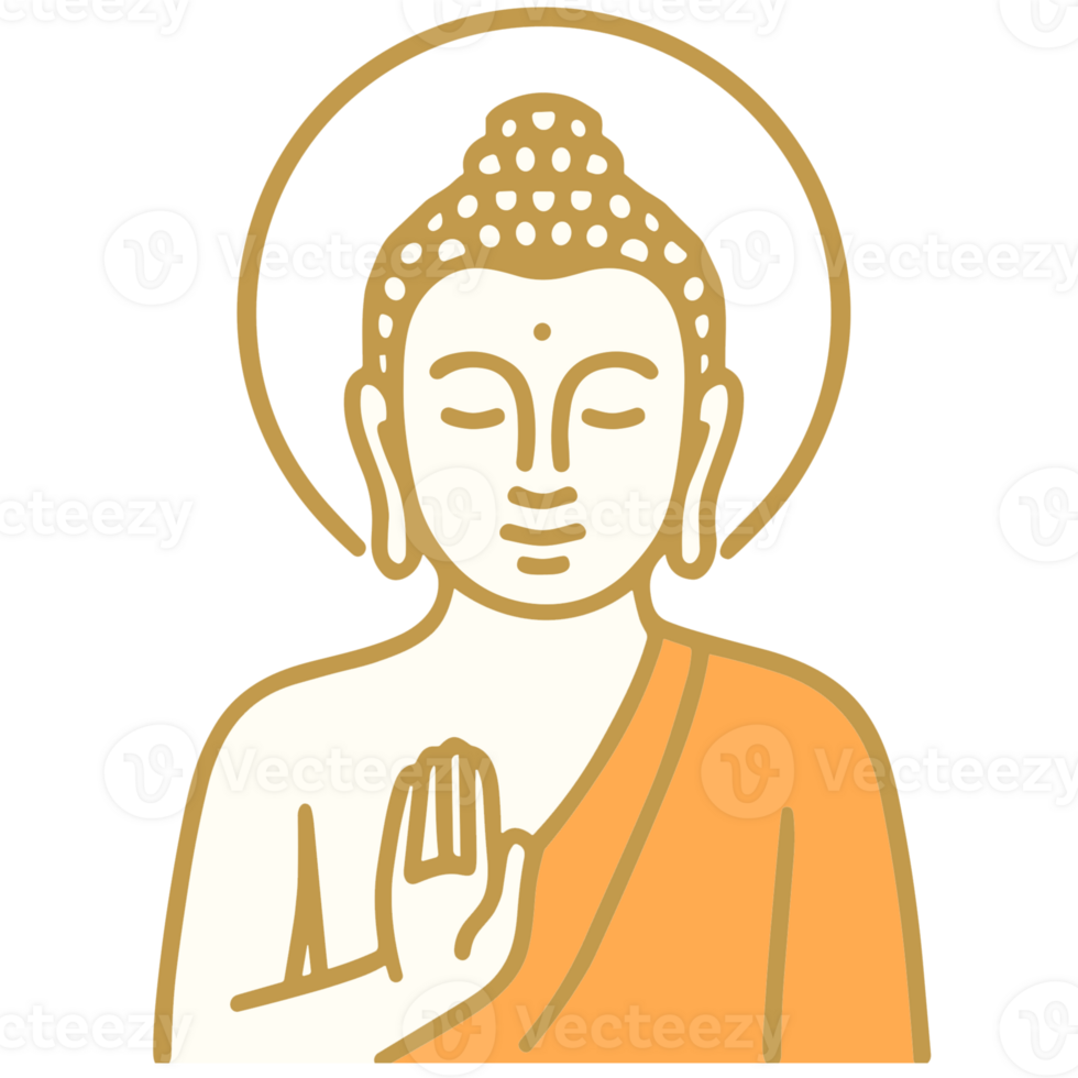 Simple Buddha illustration with halo and raised hand gesture png
