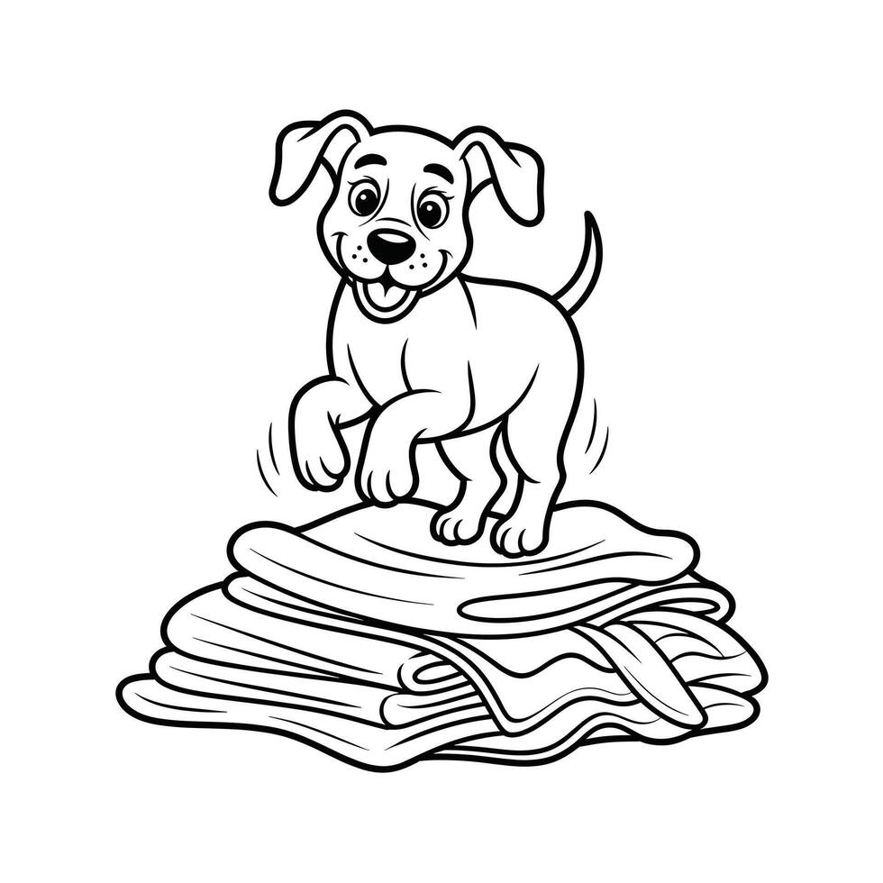 Adorable Puppy Playing on Stack of Clothes Cartoon Illustration vector