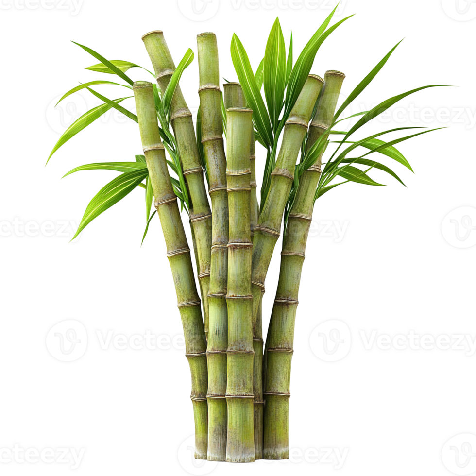 Several stalks of sugarcane are displayed with green leaves and stalks png