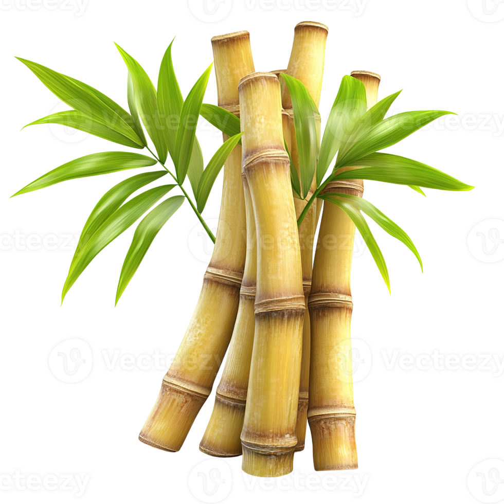 Fresh stalks of sugar cane with vibrant green leaves displayed png