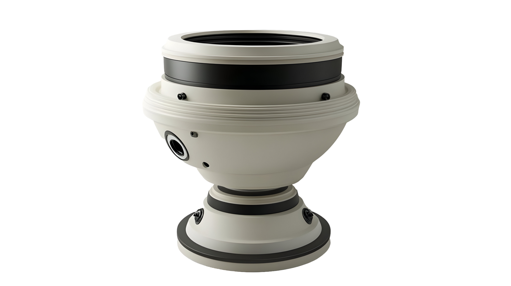 A futuristic, cylindrical, white and black industrial device. png