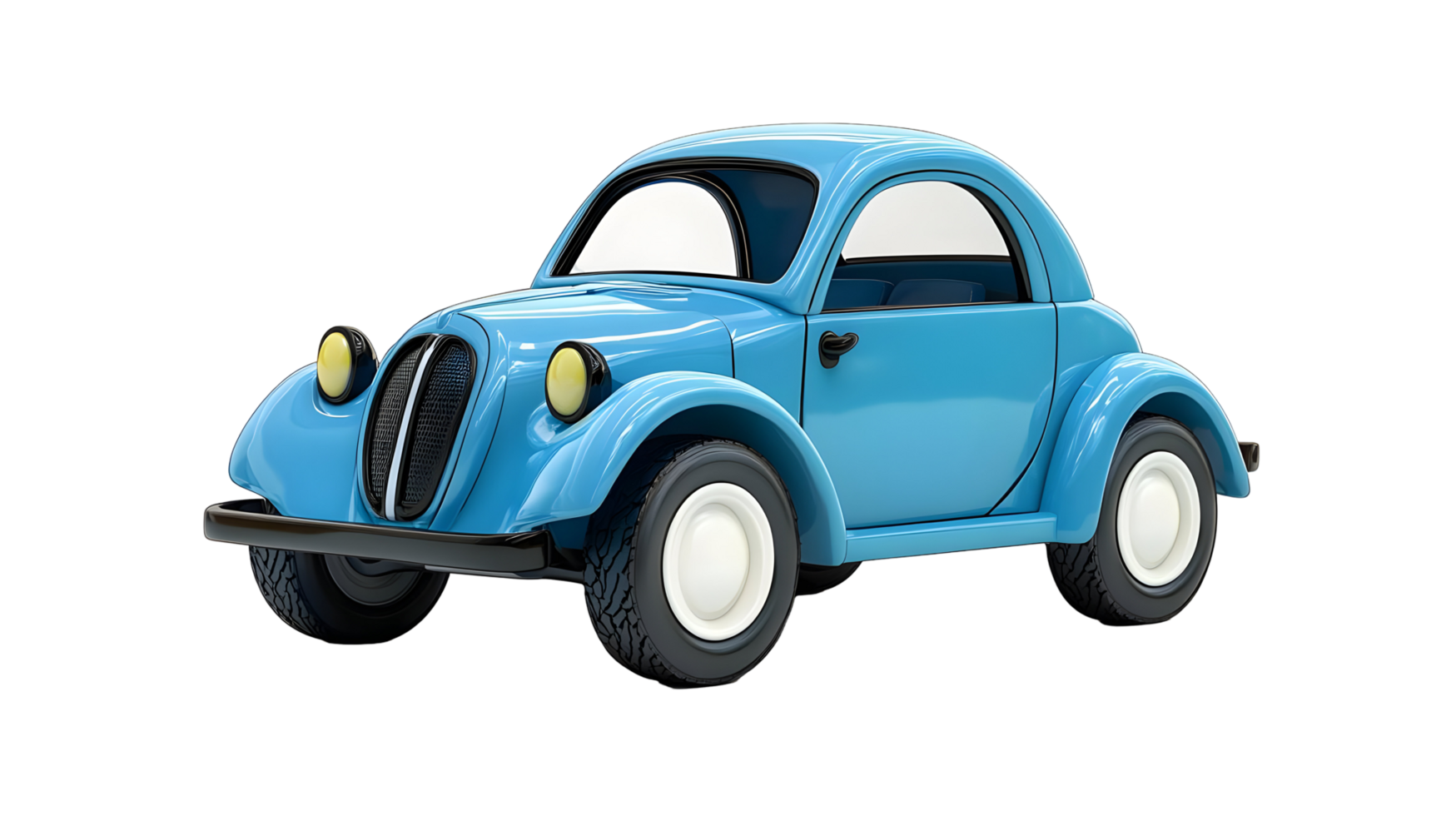 A charming, light-blue vintage cartoon car illustration. png