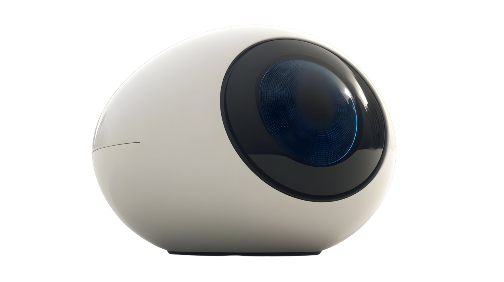 Futuristic, spherical, technology device with a large lens. png