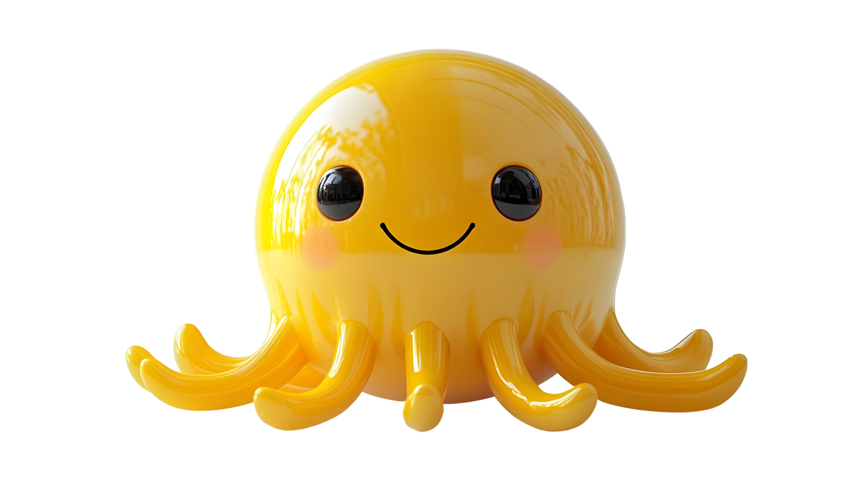 Bright yellow cartoon octopus figurine with friendly expression. png