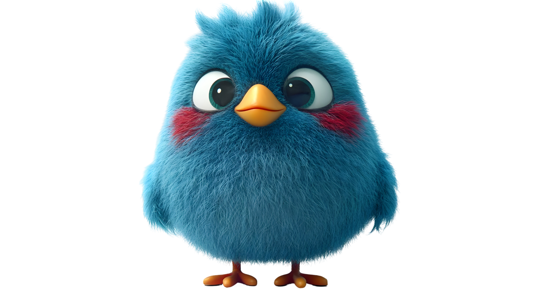 A stylized, cartoon depiction of a fluffy, blue bird. png
