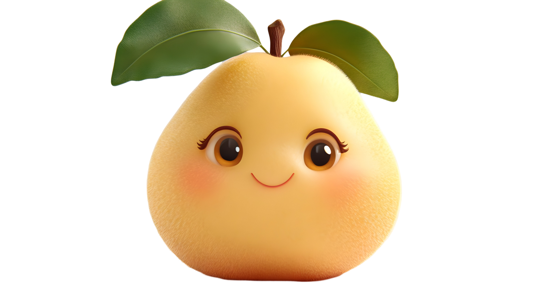A cute, stylized, cartoonish, yellow pear with expressive eyes. png
