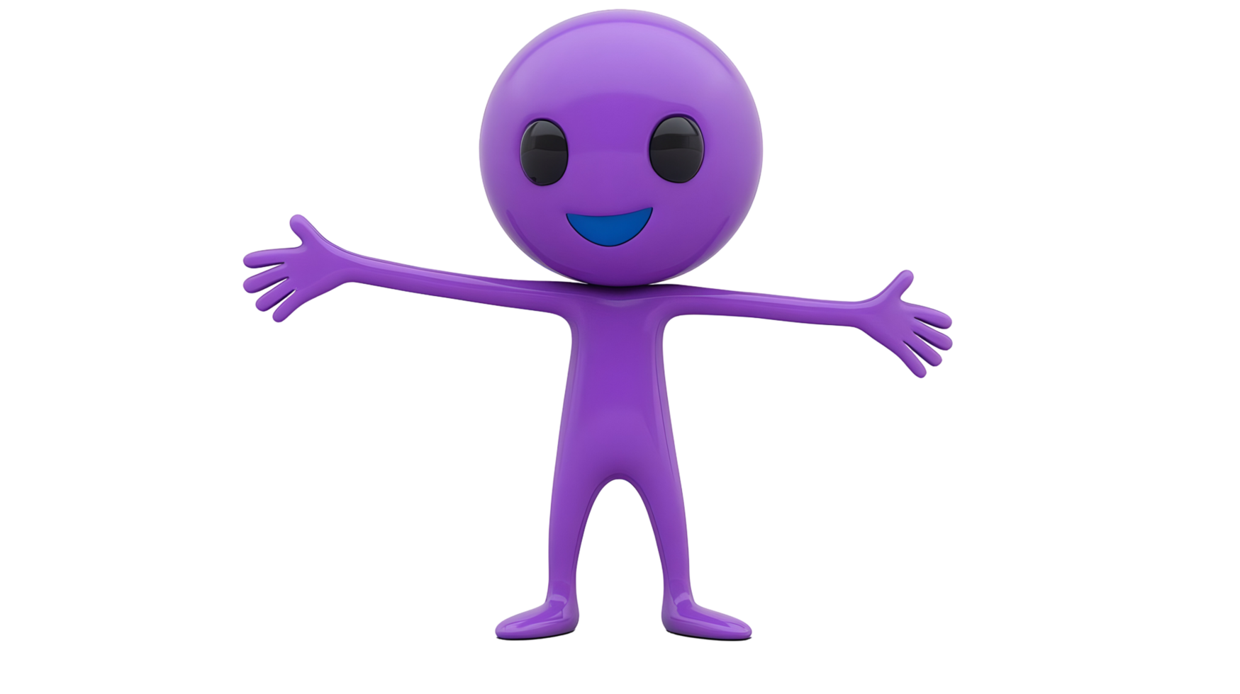 Purple cartoon figure with outstretched arms, smiling and welcoming. png