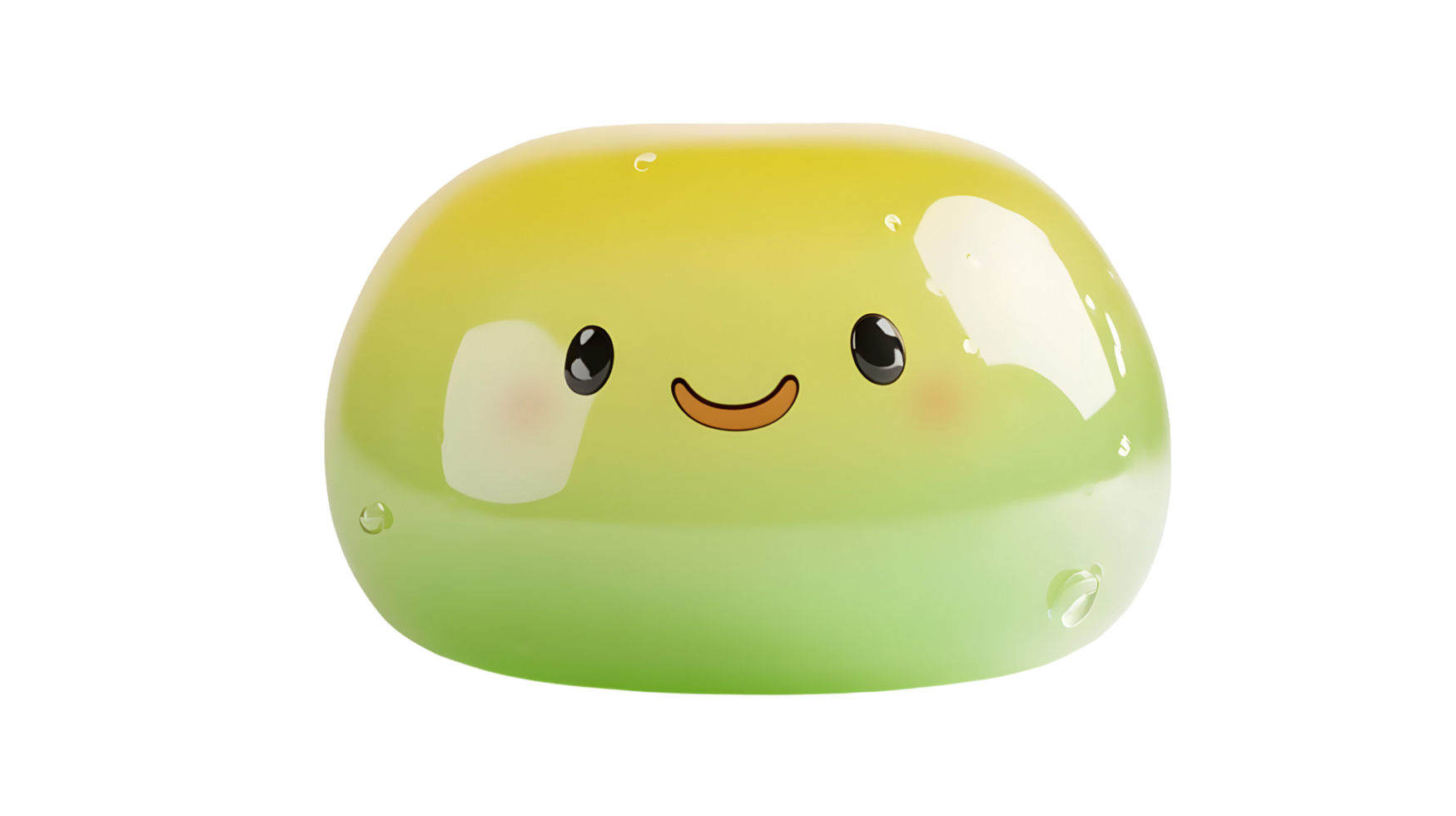 Smiling, vibrant, gradient, jelly-like, cartoon character. png
