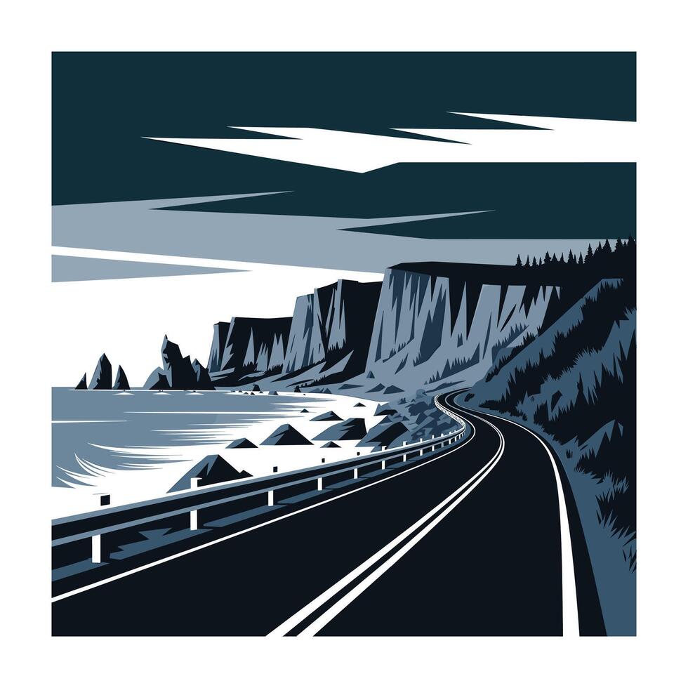 Coastal Road Trip Poster Minimalist Design for Travel Agencies vector