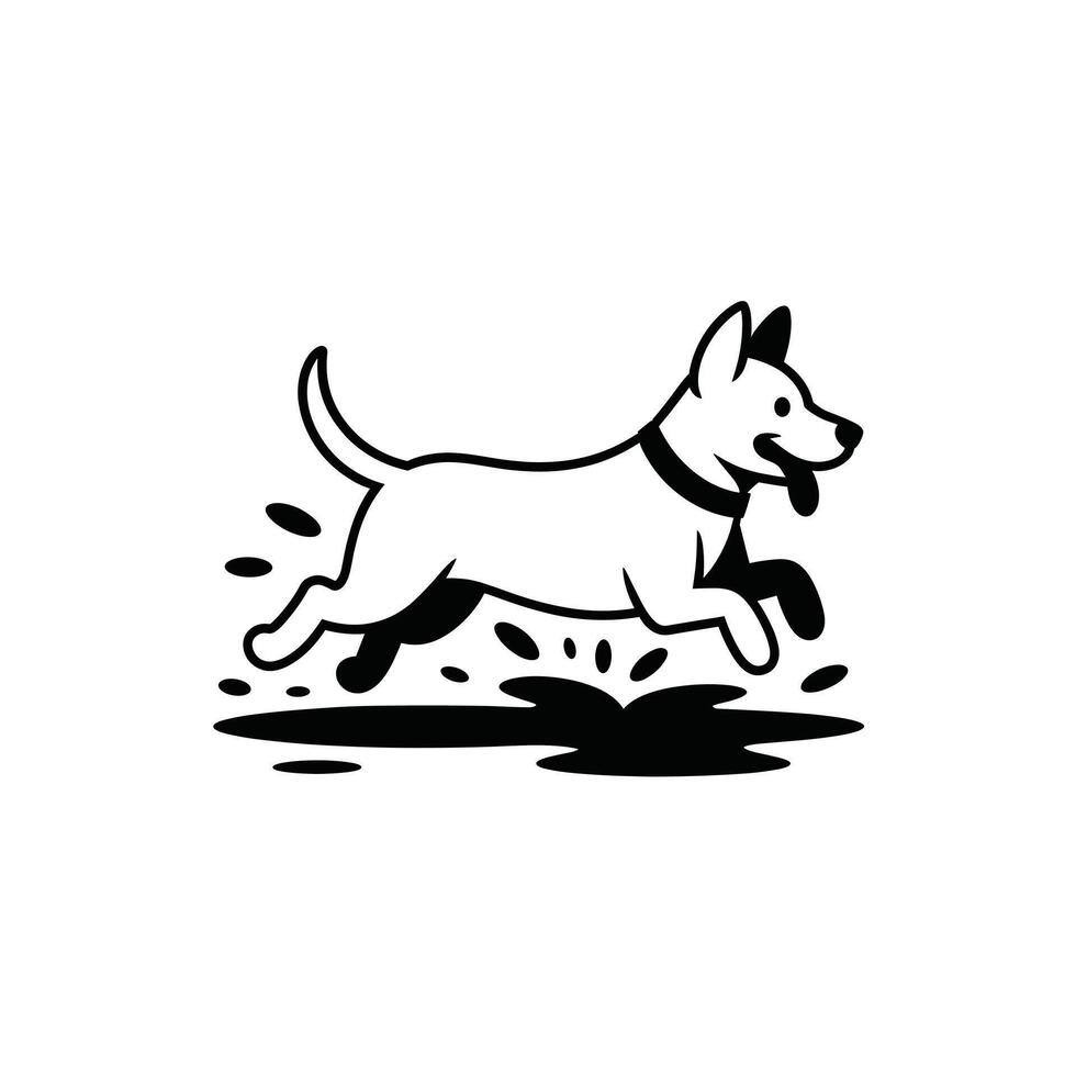 Happy Dog Running Through Mud Puddles Fun Illustration vector