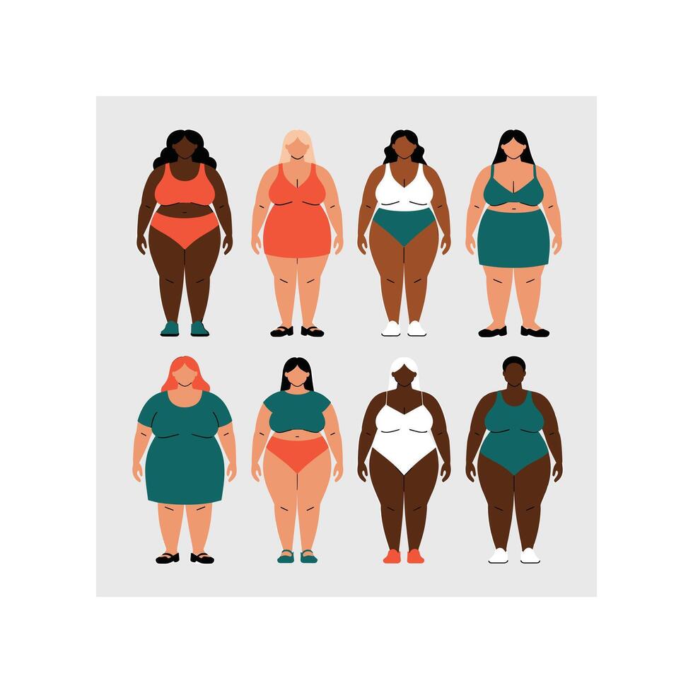 Diverse Body Positive Women in Swimwear Illustration vector