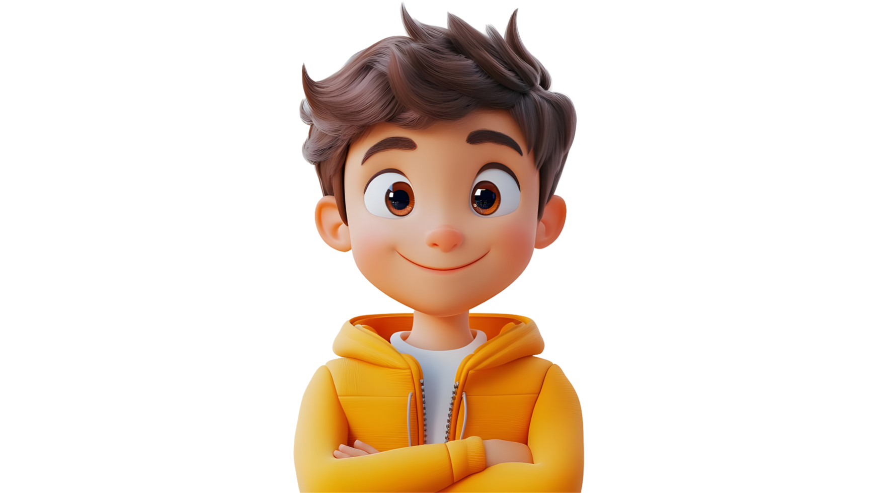 Animated boy with a cheerful expression in a vibrant yellow jacket. png
