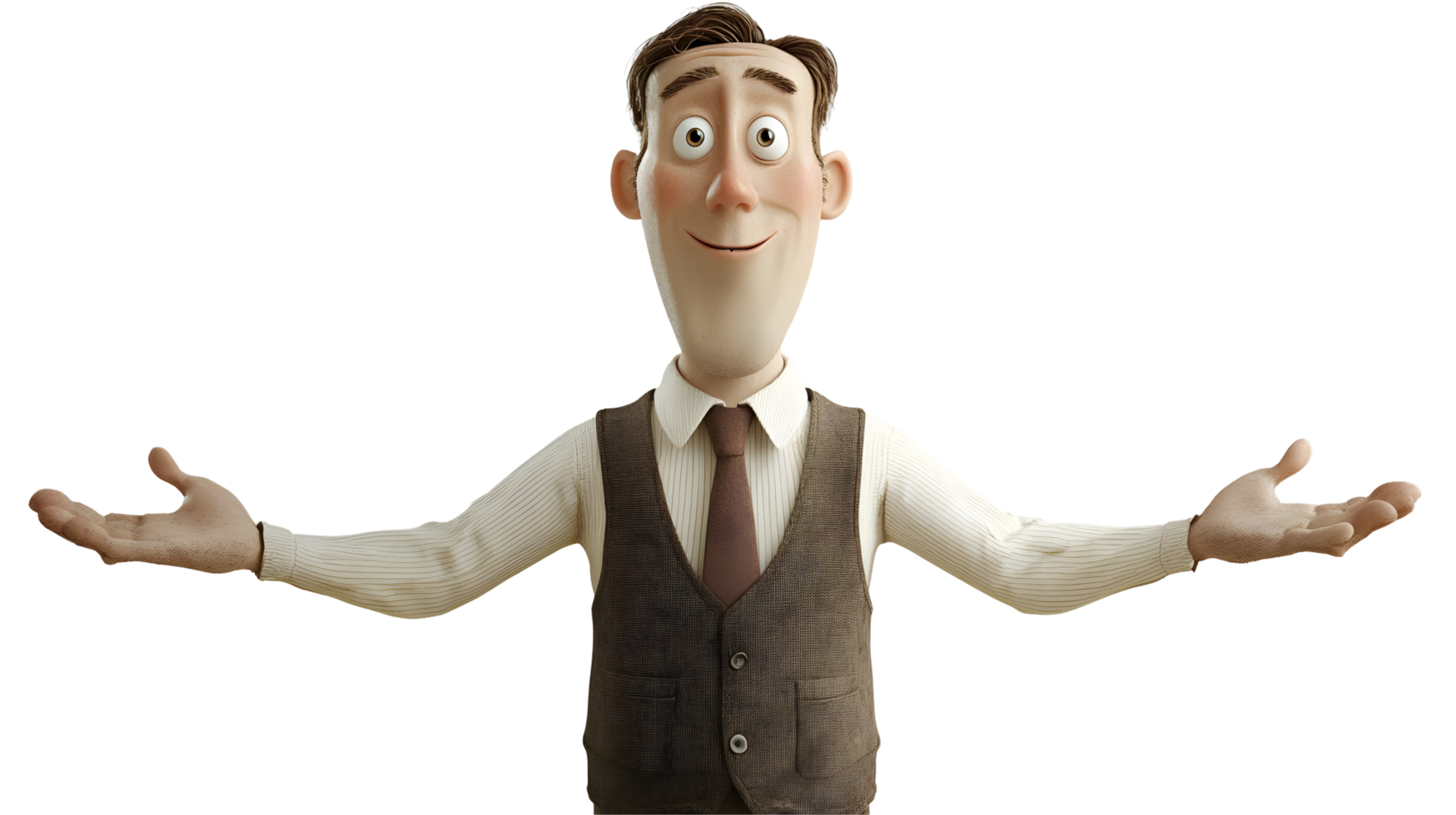 Animated friendly male character with welcoming gesture. png