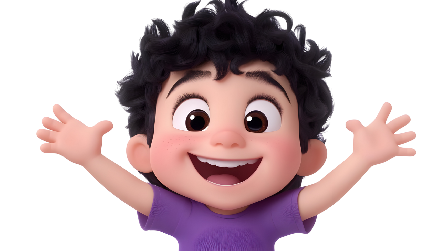 Animated child character with wide-eyed joy and open arms. png