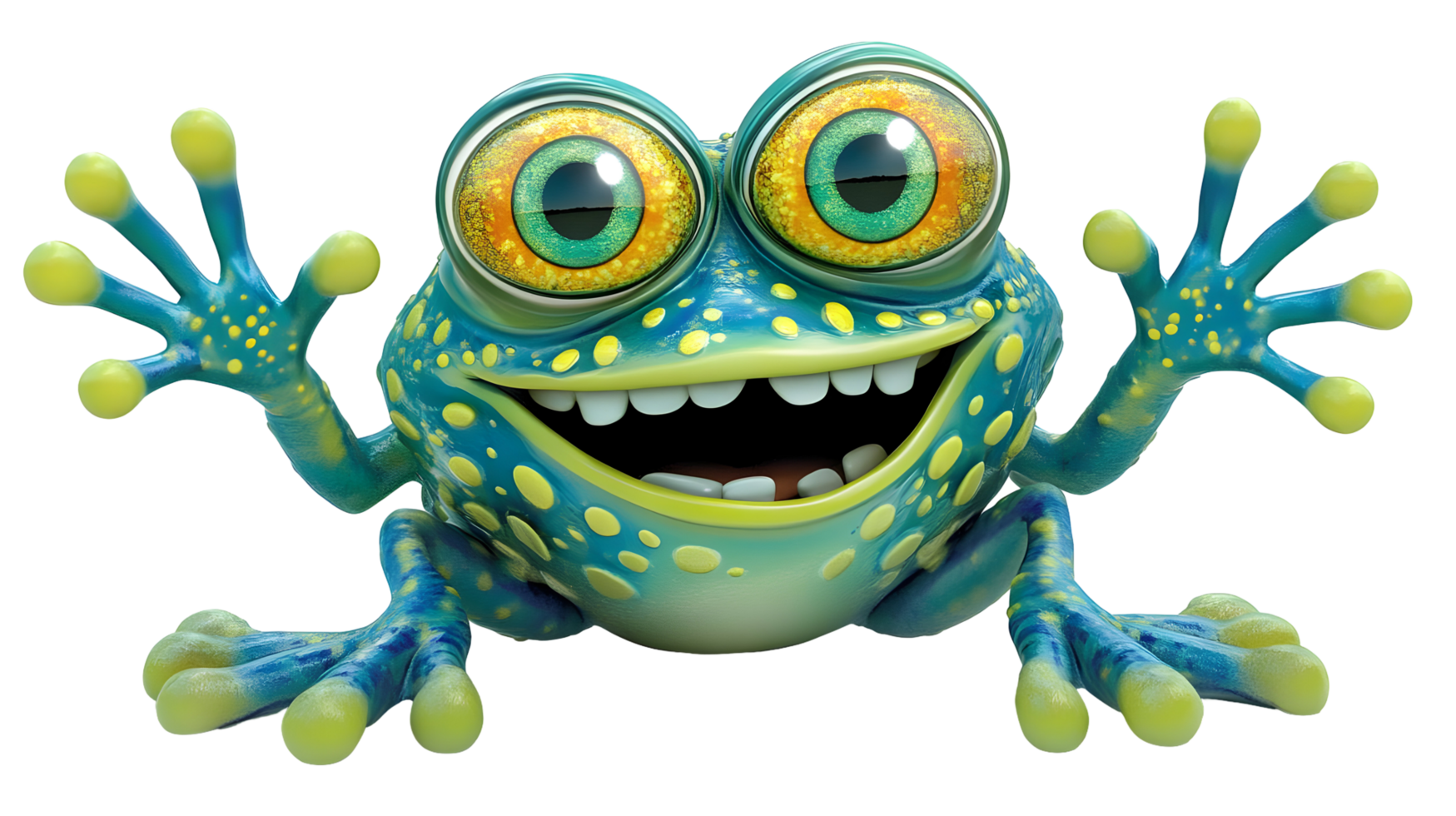 Animated, cartoon frog character with exaggerated features. png