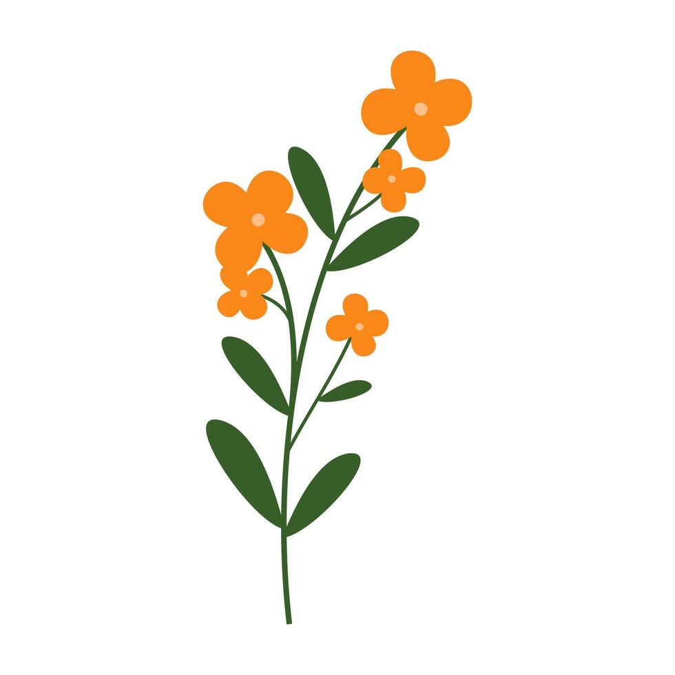Simple colorful flower and leave on a white background. Spring and Summer Season. vector