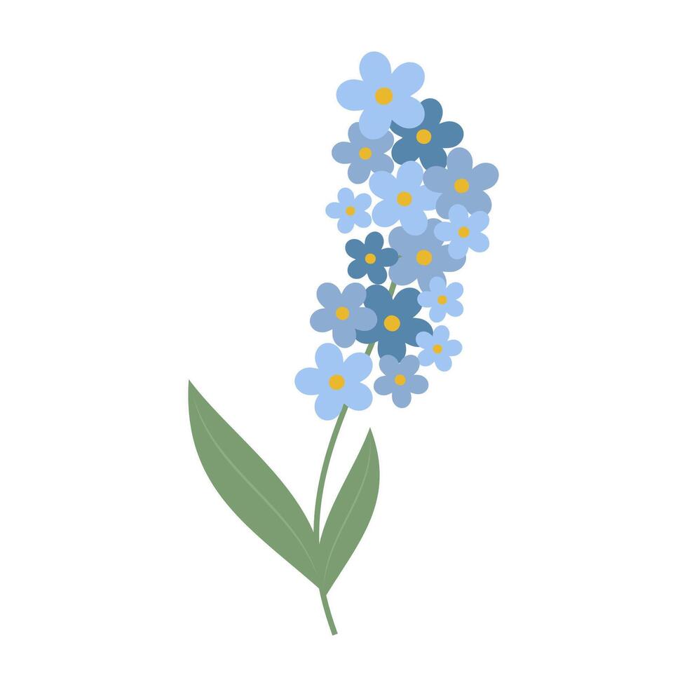 Simple and colorful flower illustrations with green stem and leaves on white background. Spring and Summer Season. vector