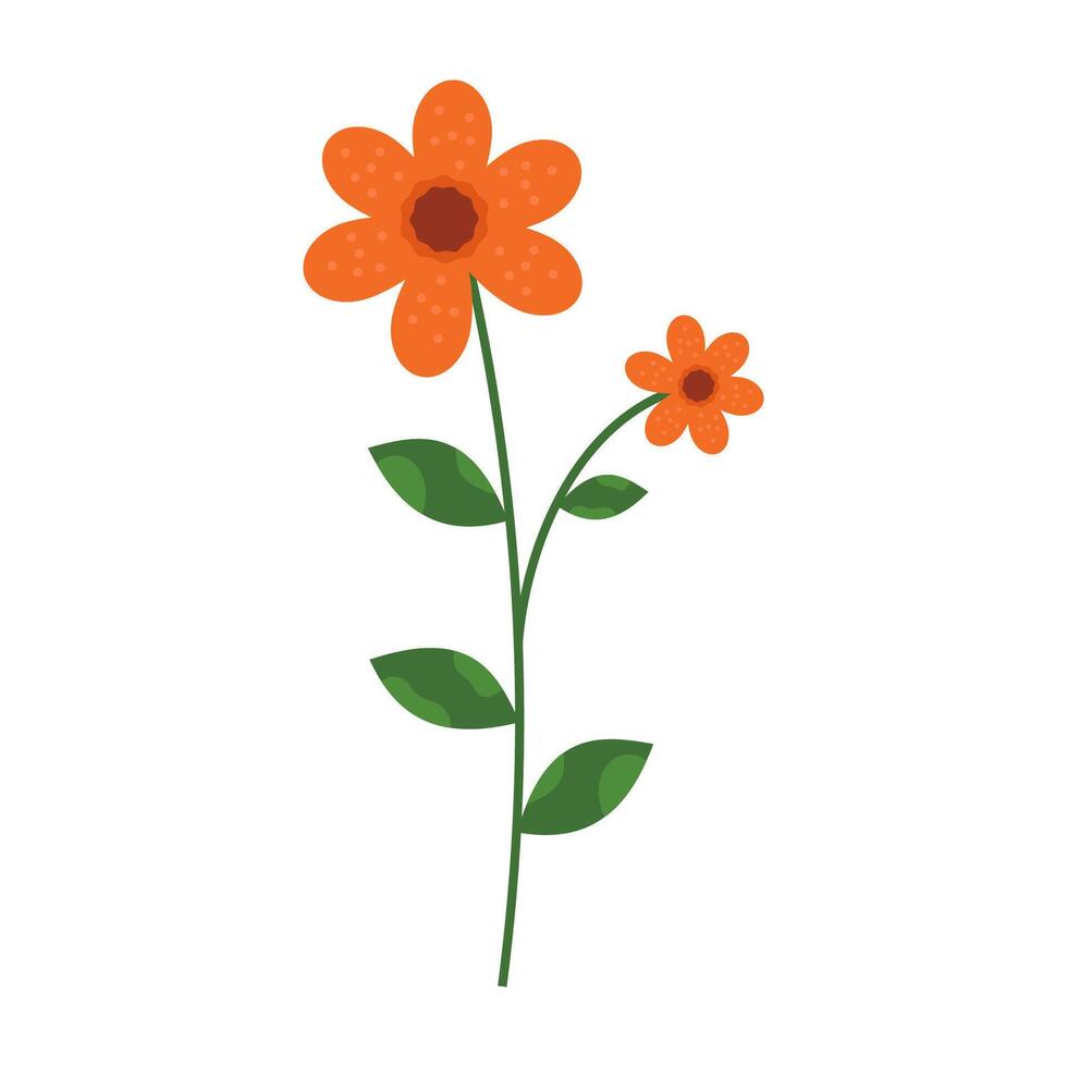 Simple and colorful flower illustration with green stems and leaves on white background. Spring and Summer Season vector
