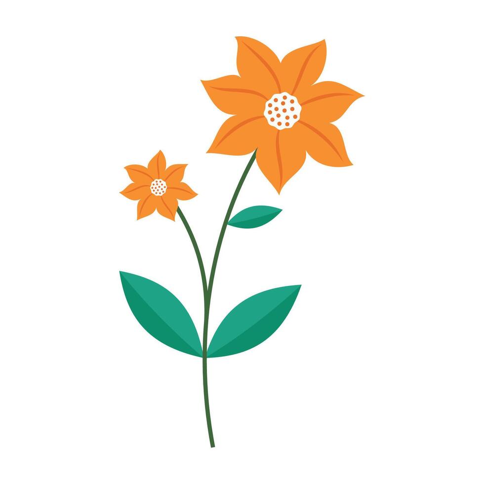 Simple and colorful flower illustrations with green stems and leave on white background. Spring and Summer Season vector