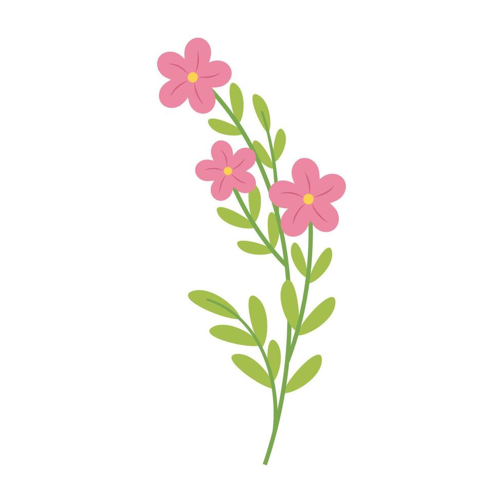 Colorful flowers and leaves on a white background. Spring and Summer Season. vector