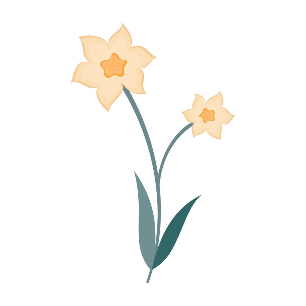 Simple colorful flower illustrations with green stems and leaves on white background. Spring and Summer Season. vector