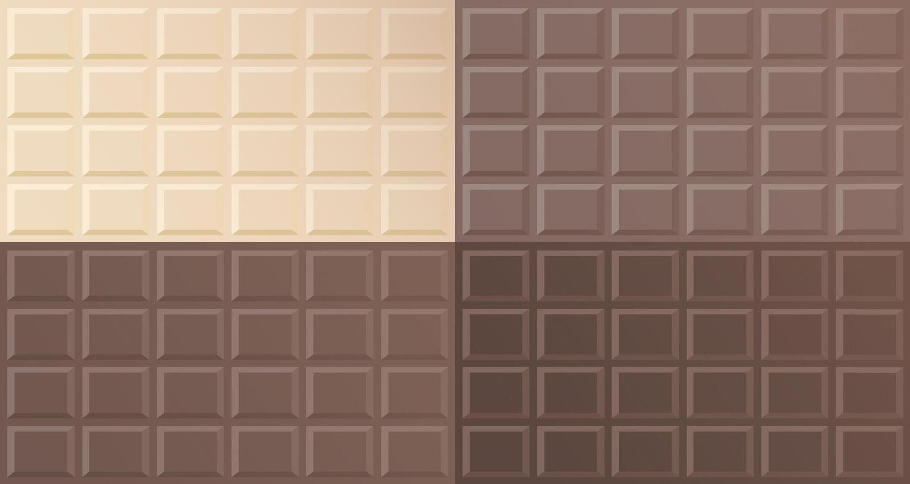 Set of chocolate pattern, background, cover poster. Milk chocolate, white chocolate and dark chocolate blocks. vector