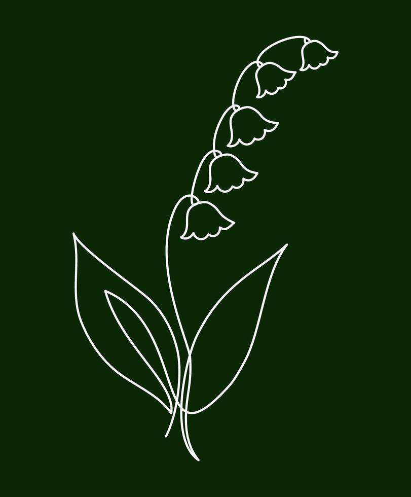 Spring Lily of the Valley in One Continuous Line Drawing. Simple Minimalist Linear abstract Flower May bells. Illustration For wedding design, invitations. Hand Drawn Monoline. Editable stroke vector