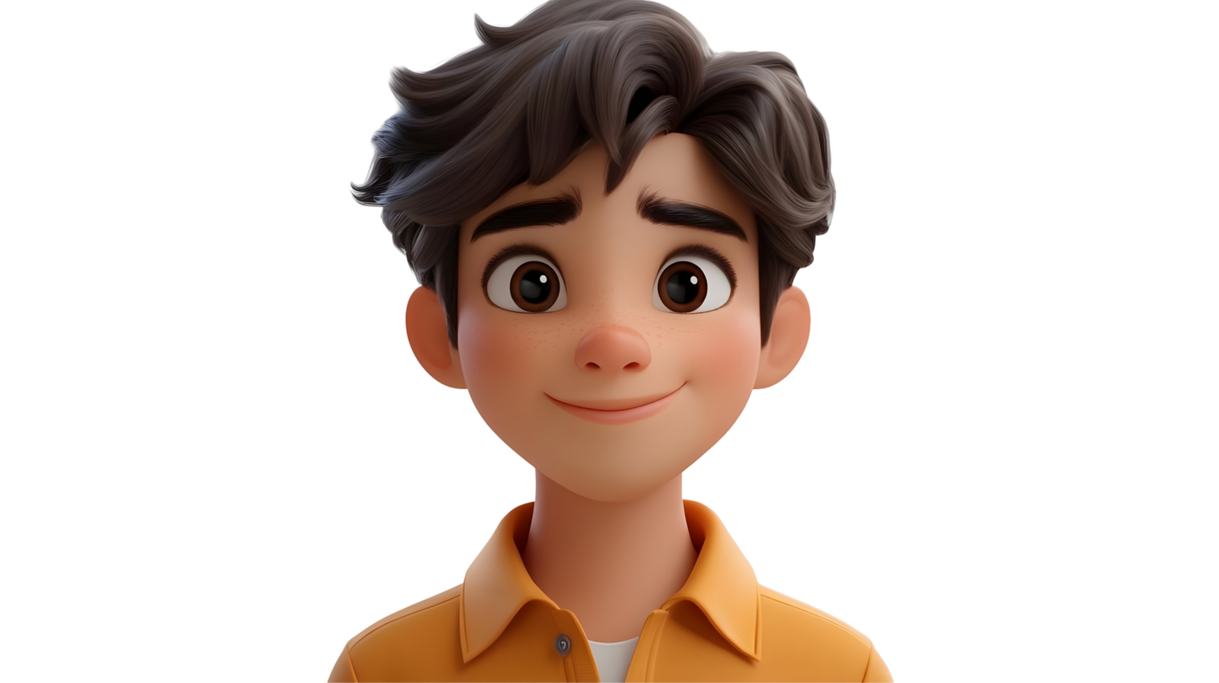 Animated boy with short dark hair and a pleasant expression. png