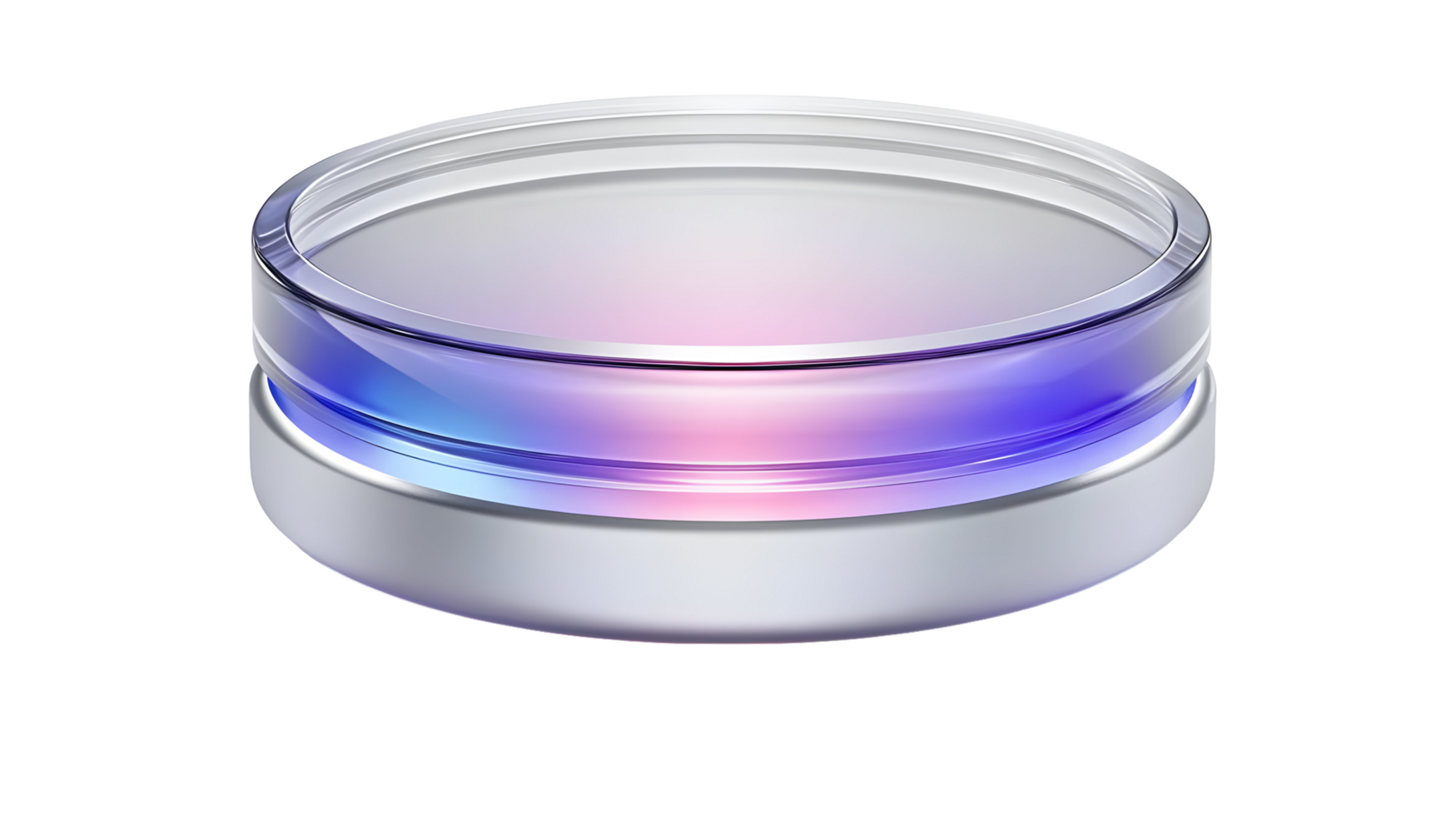 Circular, translucent, illuminated device with vibrant color accents. png