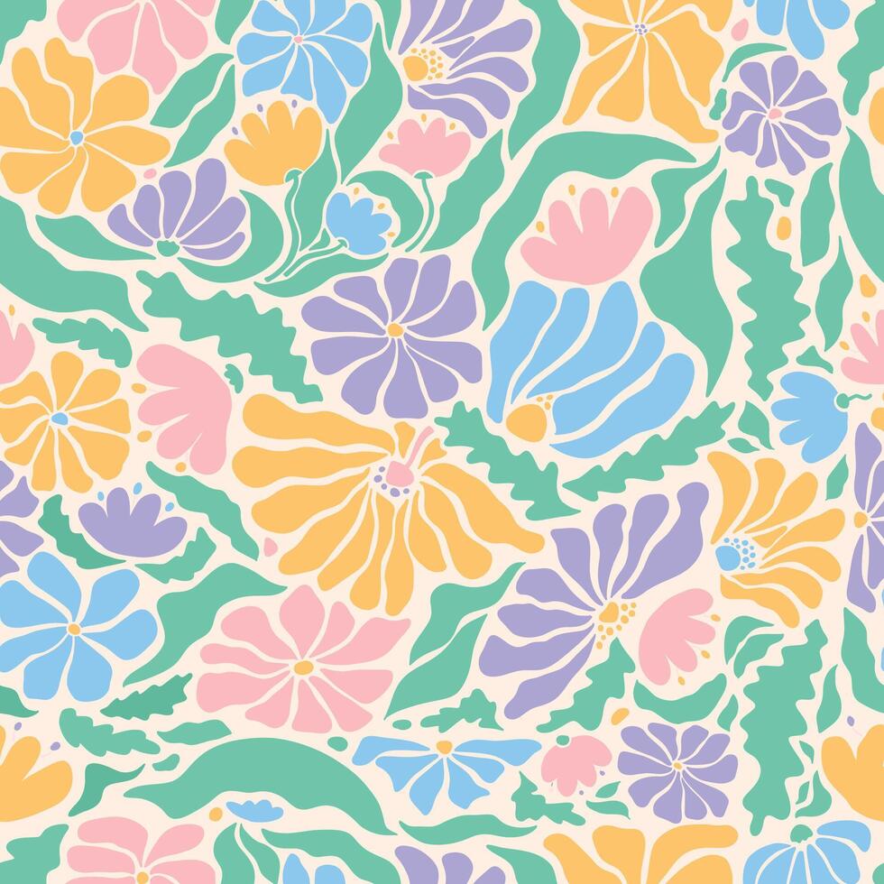 Abstract pastel florals and leaves seamless pattern for wallpaper, nursery prints, bedding, textile, planners, wrapping paper, home decor, packaging, etc. EPS 10 vector