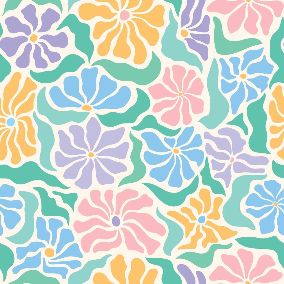 Matisse inspired floral seamless pattern with abstract flowers and leaves for wallpaper, prints, textile, stationery, etc. EPS 10 vector