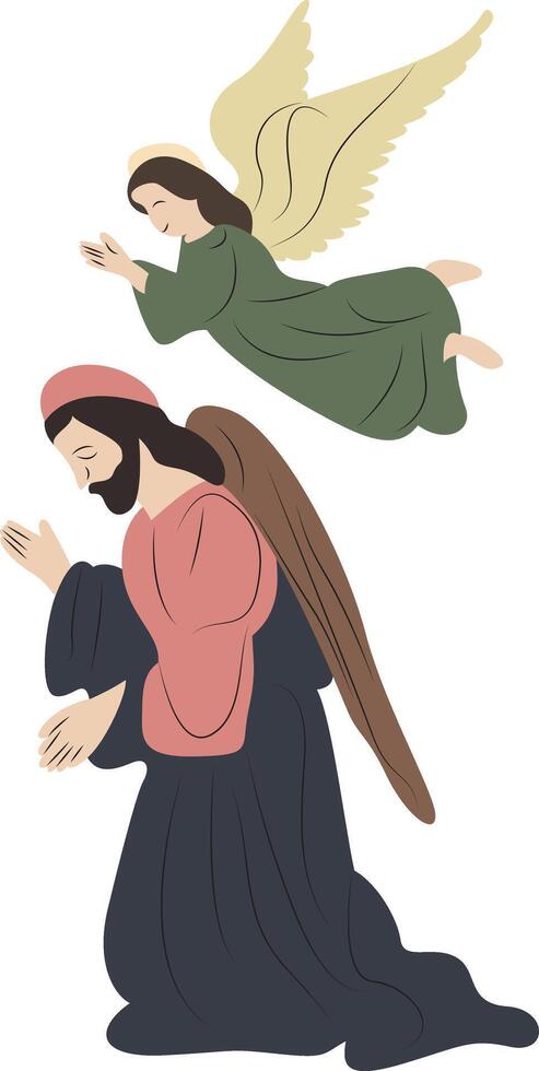 Angel Announcing to Kneeling Man vector