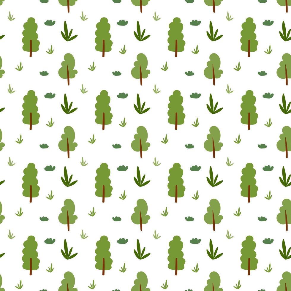 Forest tree seamless pattern on white background vector
