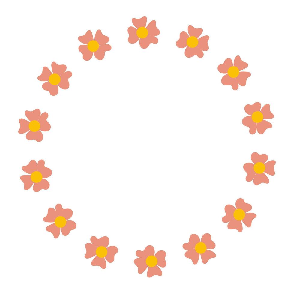 Simple flower round frame. Circle with simple flowers. vector