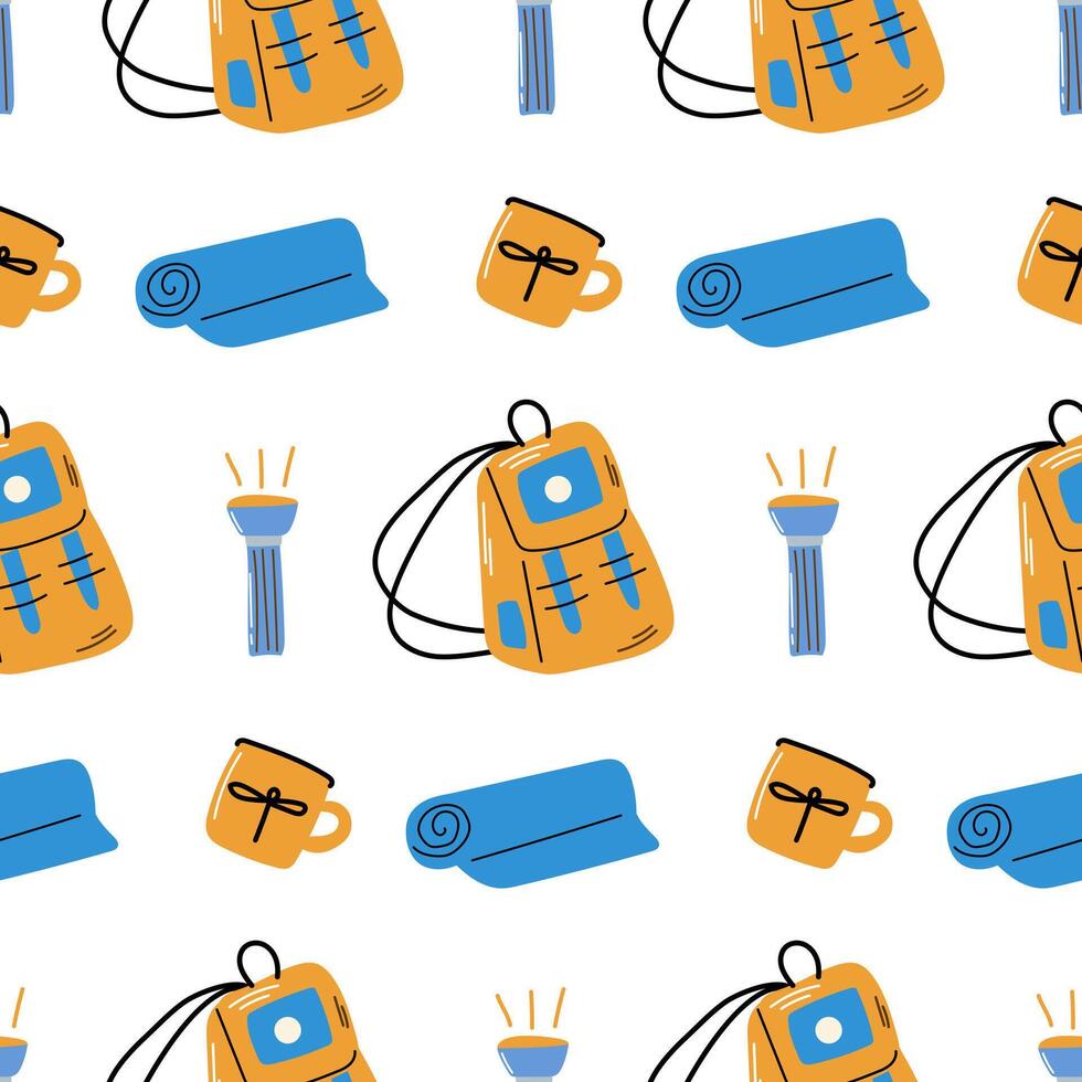 Hiking seamless pattern. Campfire set. Campfire seamless pattern. vector