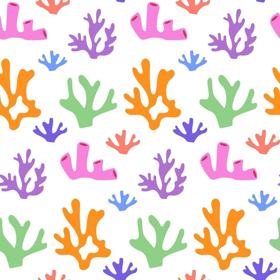 Colorful coral seamless pattern on white background vector