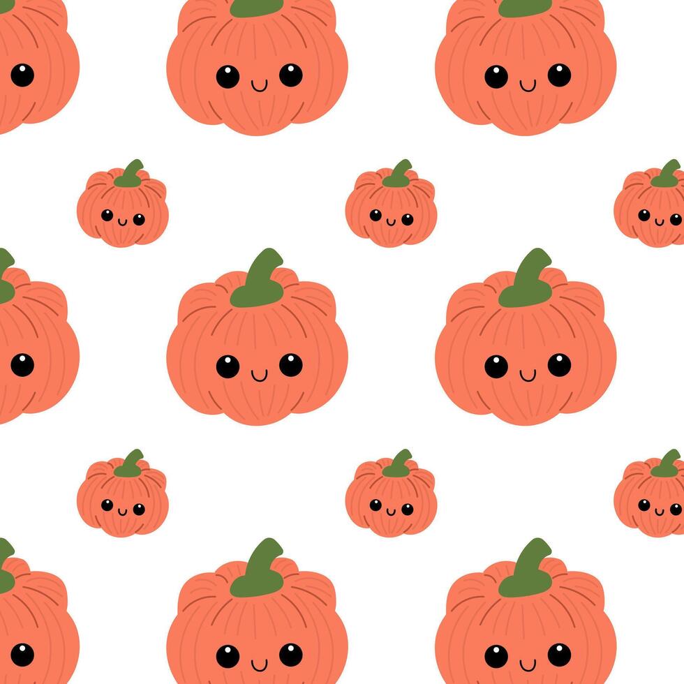 Cute pumpkin seamless pattern with smiling face. Kawaii pumpkin. vector