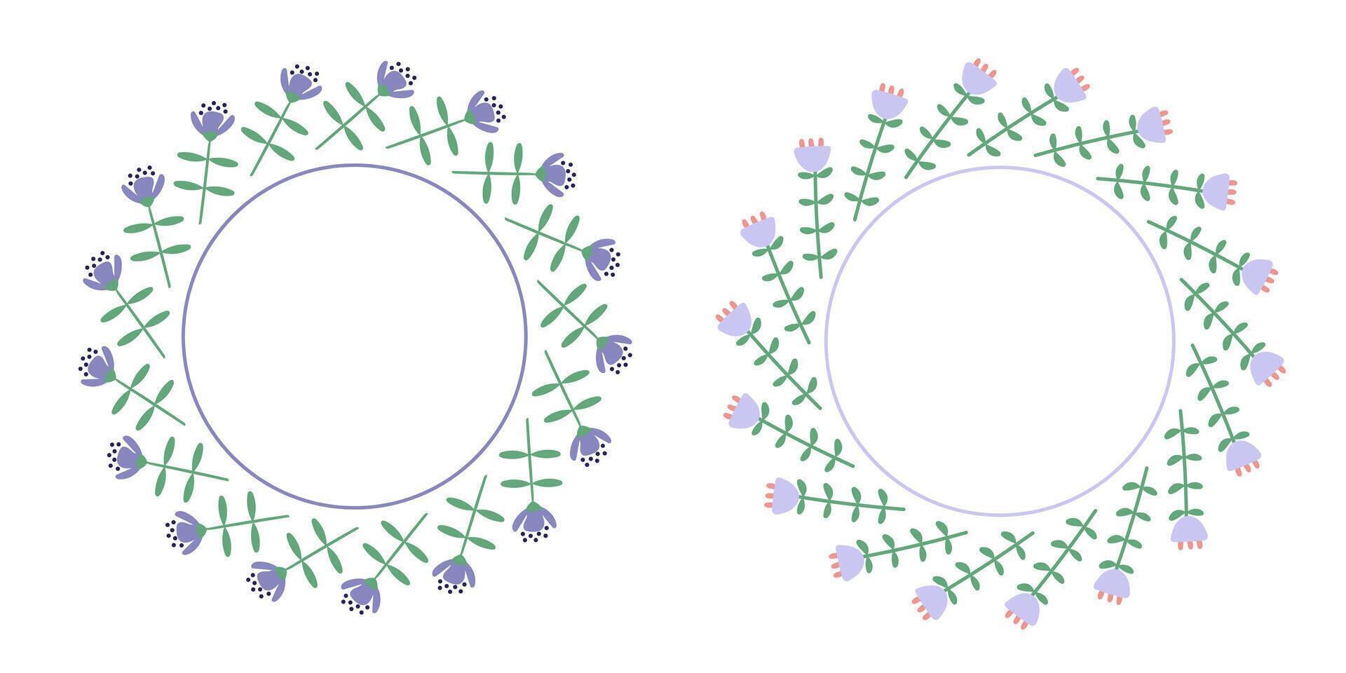 Simple blue flowers in floral wreaths. vector