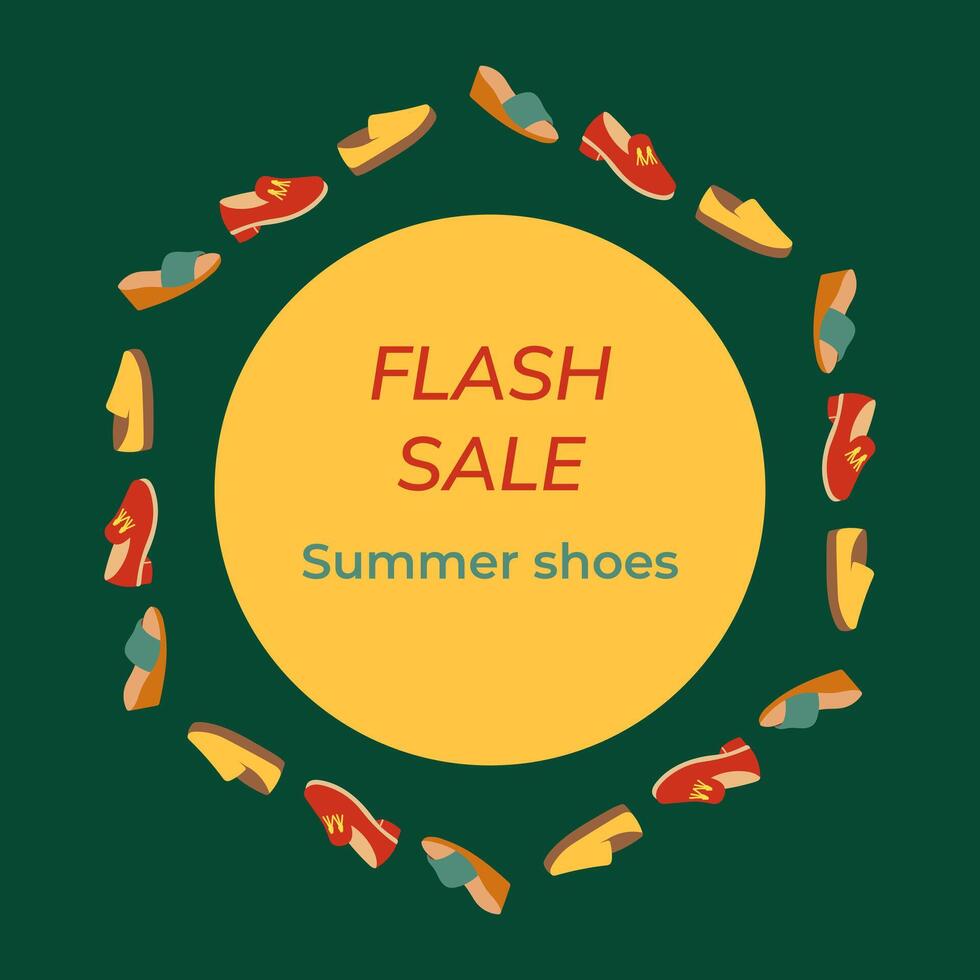Flash sale banner with summer shoes. vector