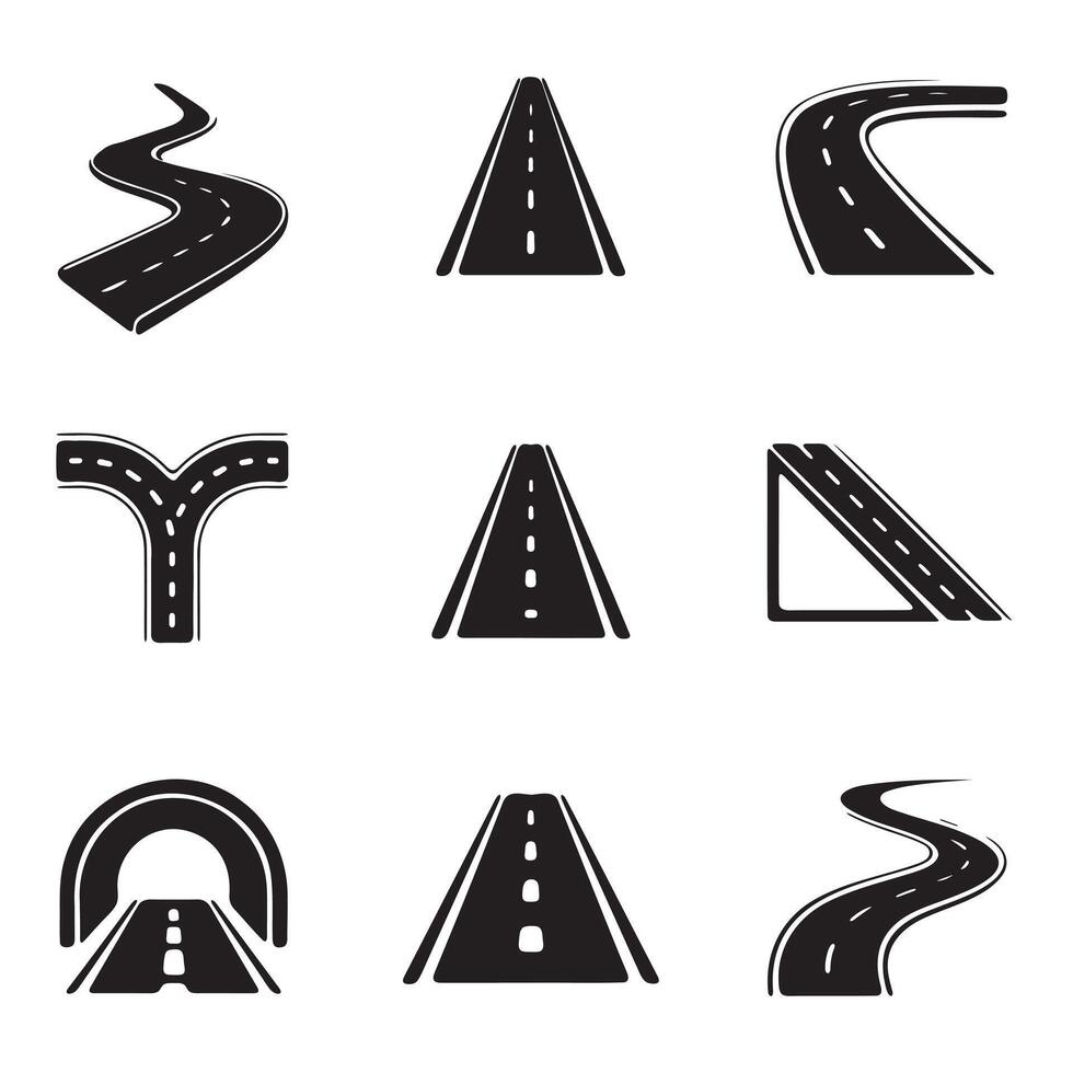 Collection of Black and White Road Icons vector