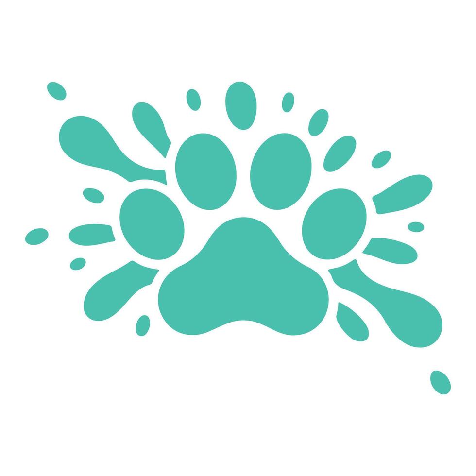 Teal Dog Paw Print with Splashes, Perfect for Pet-Themed Designs vector