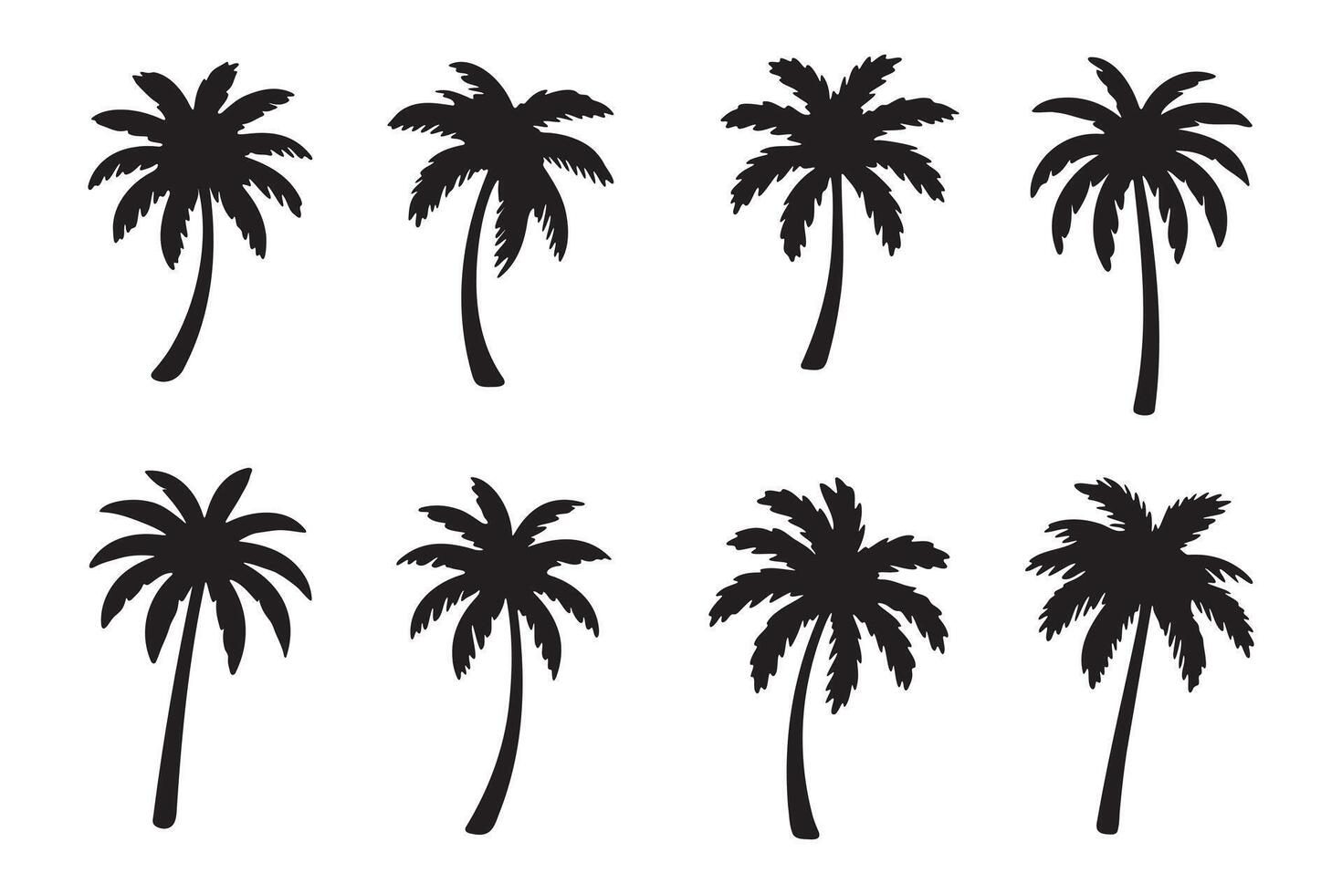 Six Black Silhouette Palm Trees Against a White Background vector