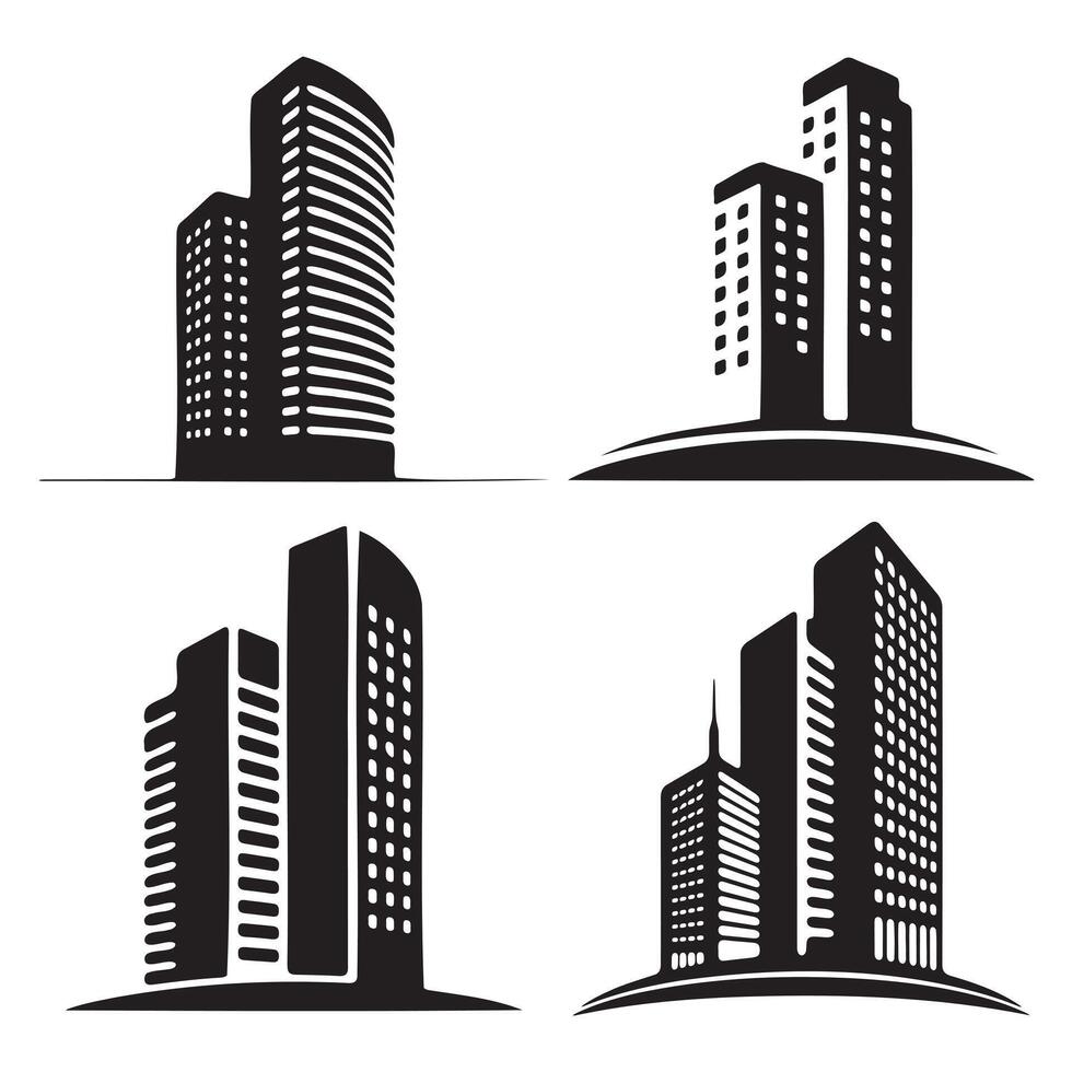Four Simple Black and White Skyscraper Icons vector